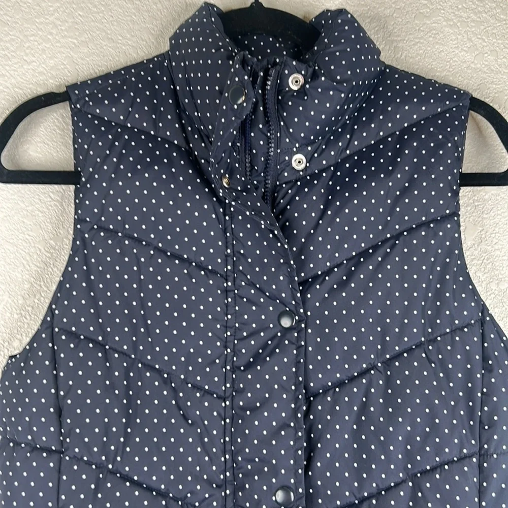 GAP Navy Blue Women's Zip Down Button Up Polka‎ Dot Classic Puffer Vest Size XS